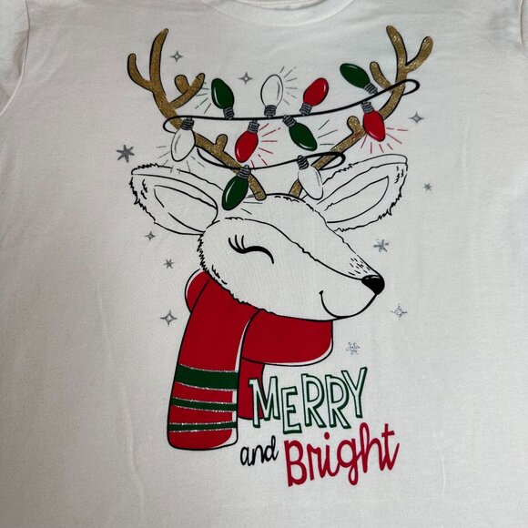 Holiday Time Tee Long Sleeve Christmas Merry and Bright Girls Sizes Large - Picture 3 of 3